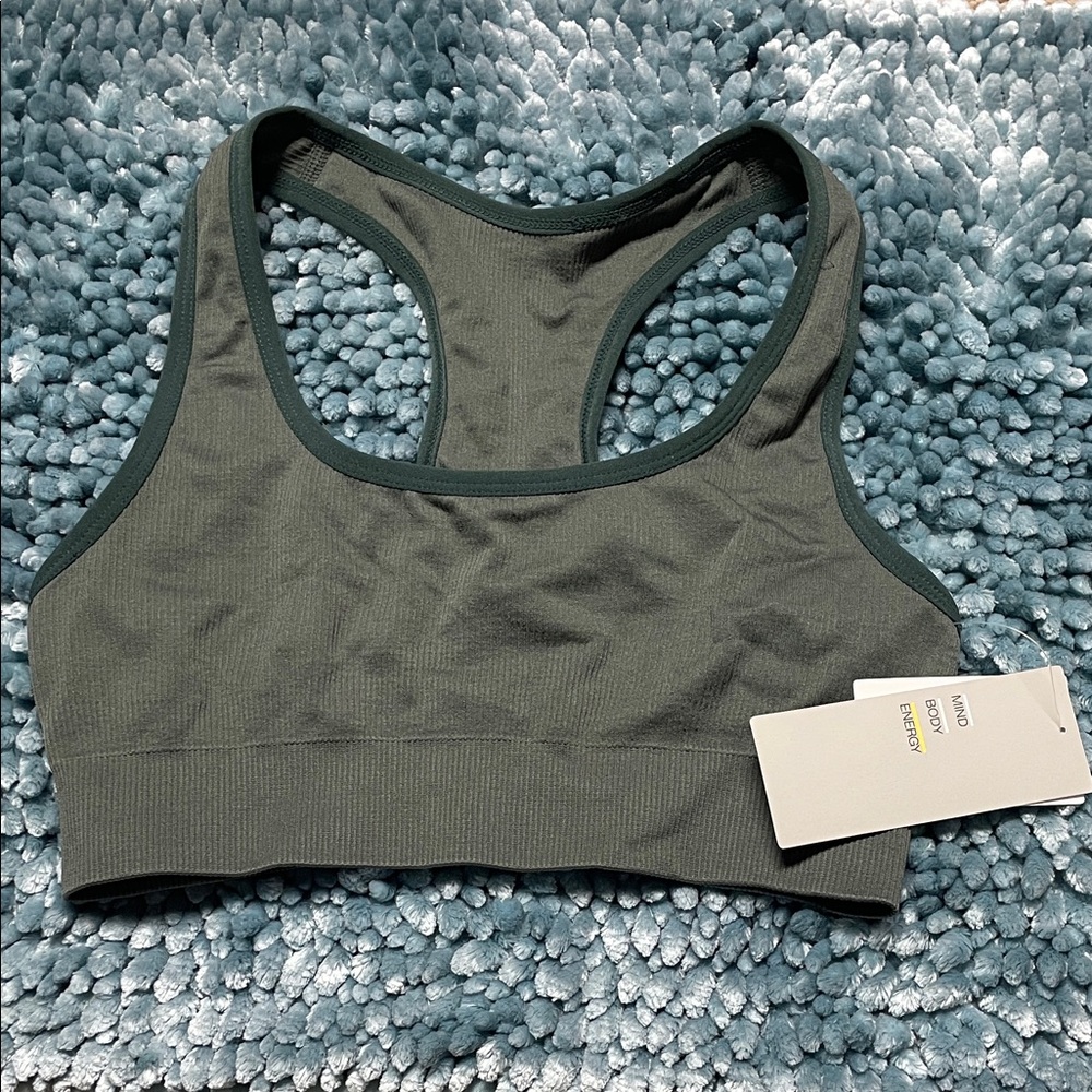 Zella size Small Olive Color Razor Back Ribbed Sports Bra